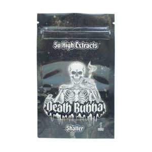Vibrant Death Bubba marijuana buds showcasing a potent strain with a mix of green and orange hues.