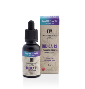 Buy Twisted Extracts – Oil Tincture – Indica 1:1 Orange Flavoured (150mg CBD + 150mg THC – 30ml)
